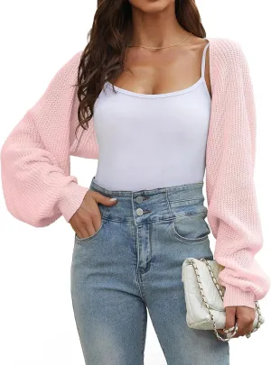 Women's Cropped Cardigan Bolero Shrug Sweater 2025 Pink M
