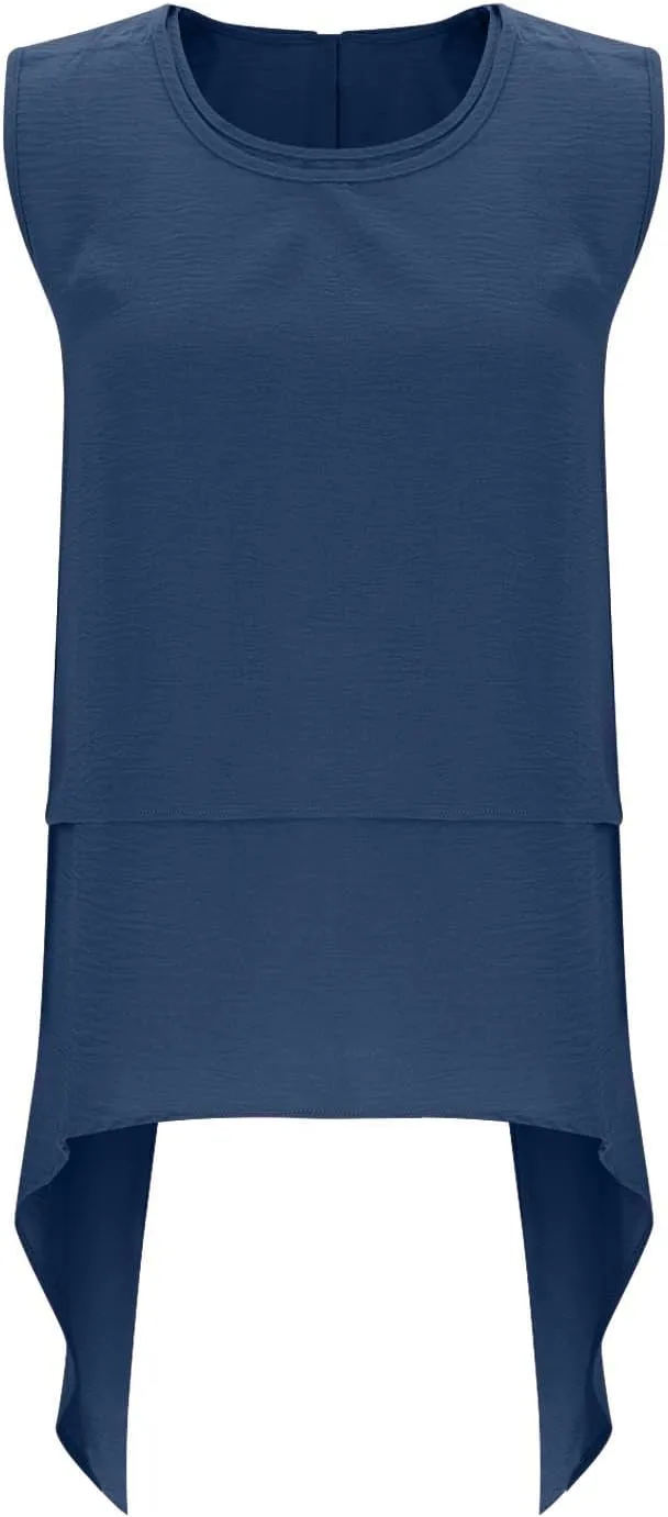 Women's Fashion Sleeveless Irregular Hem Shirts, Solid Color Loose Pleated Casual Tank Tops Daily Home Clothes