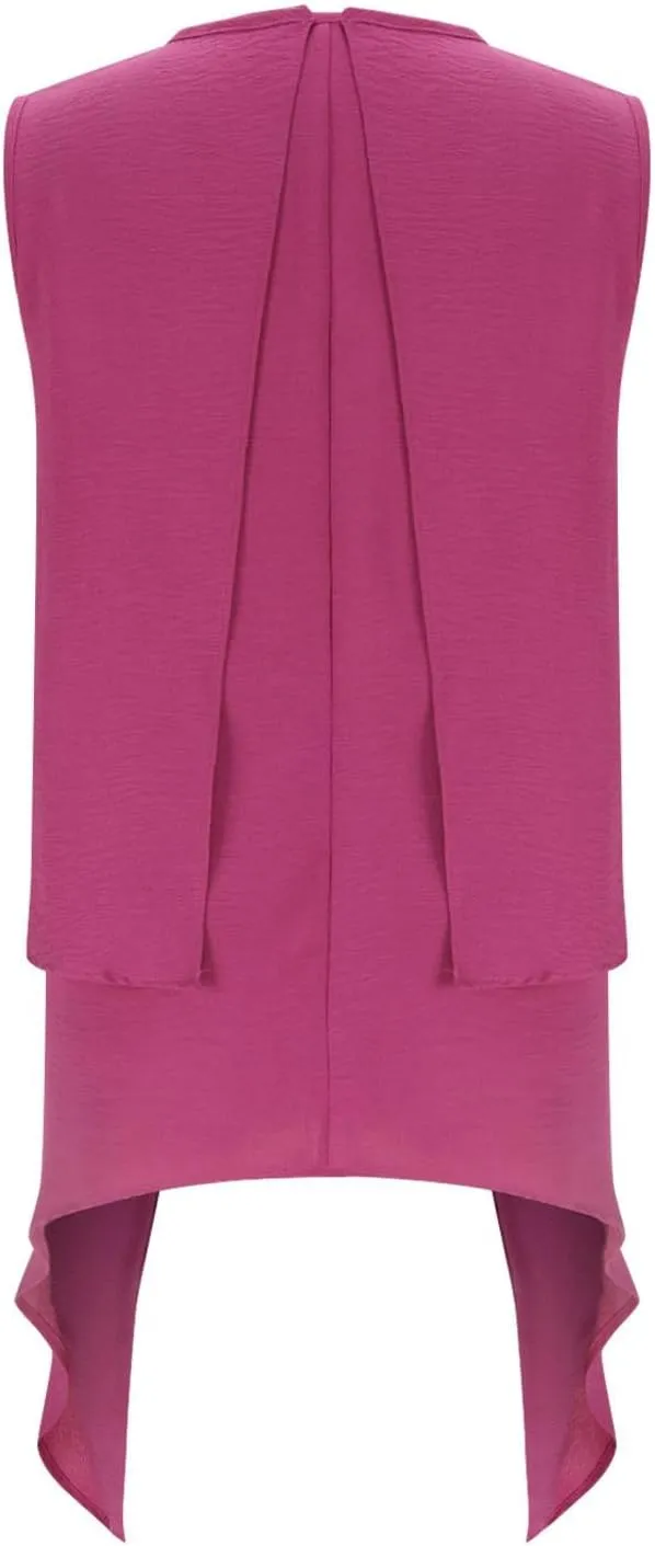 Women's Fashion Sleeveless Irregular Hem Shirts, Solid Color Loose Pleated Casual Tank Tops Daily Home Clothes