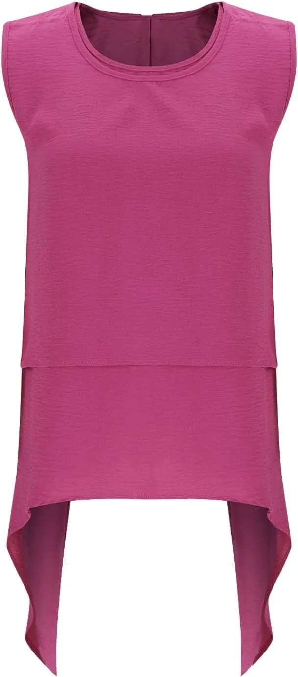 Women's Fashion Sleeveless Irregular Hem Shirts, Solid Color Loose Pleated Casual Tank Tops Daily Home Clothes