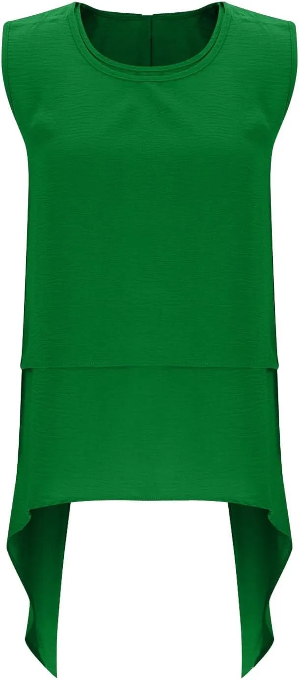 Women's Fashion Sleeveless Irregular Hem Shirts, Solid Color Loose Pleated Casual Tank Tops Daily Home Clothes