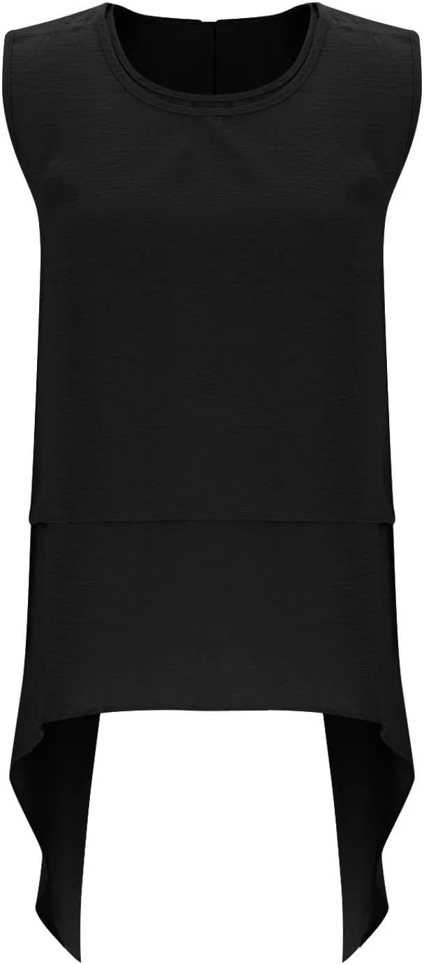 Women's Fashion Sleeveless Irregular Hem Shirts, Solid Color Loose Pleated Casual Tank Tops Daily Home Clothes
