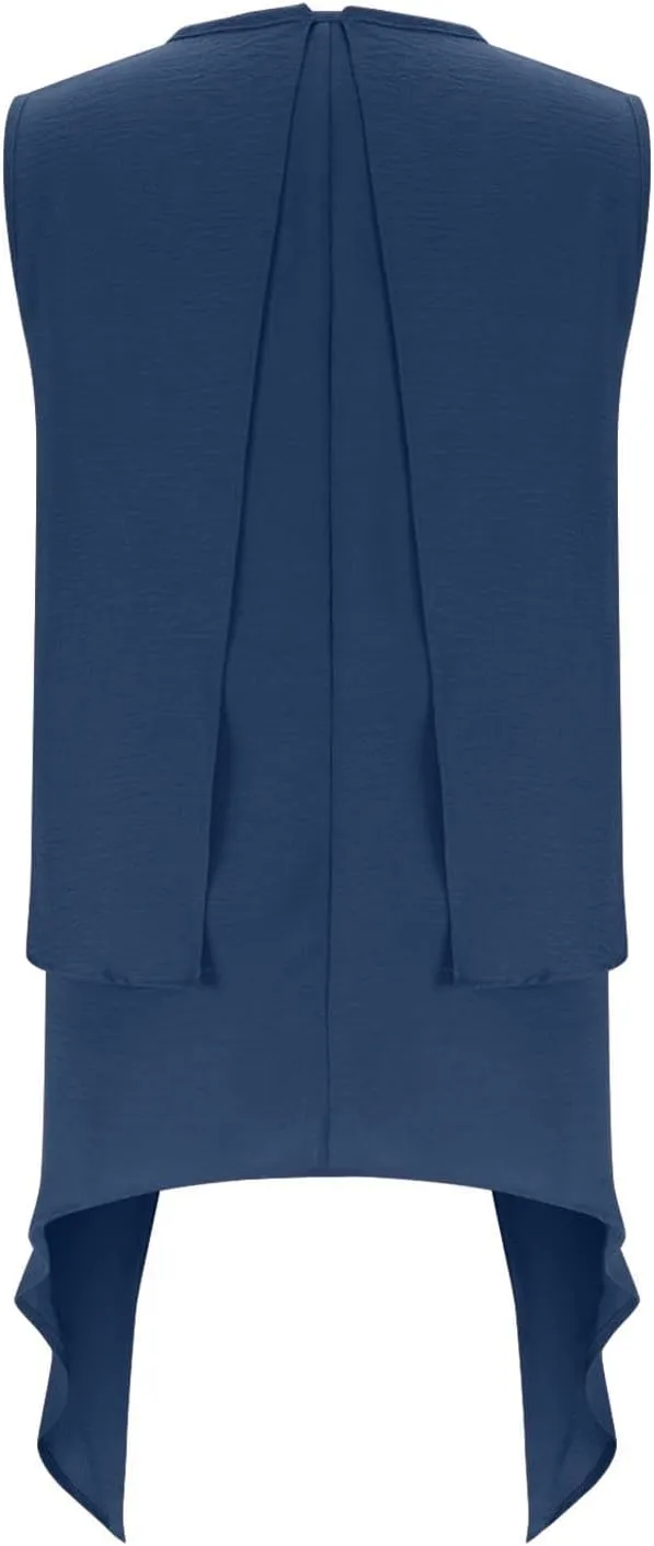 Women's Fashion Sleeveless Irregular Hem Shirts, Solid Color Loose Pleated Casual Tank Tops Daily Home Clothes