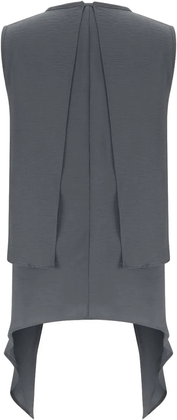 Women's Fashion Sleeveless Irregular Hem Shirts, Solid Color Loose Pleated Casual Tank Tops Daily Home Clothes