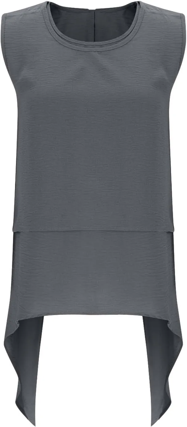 Women's Fashion Sleeveless Irregular Hem Shirts, Solid Color Loose Pleated Casual Tank Tops Daily Home Clothes