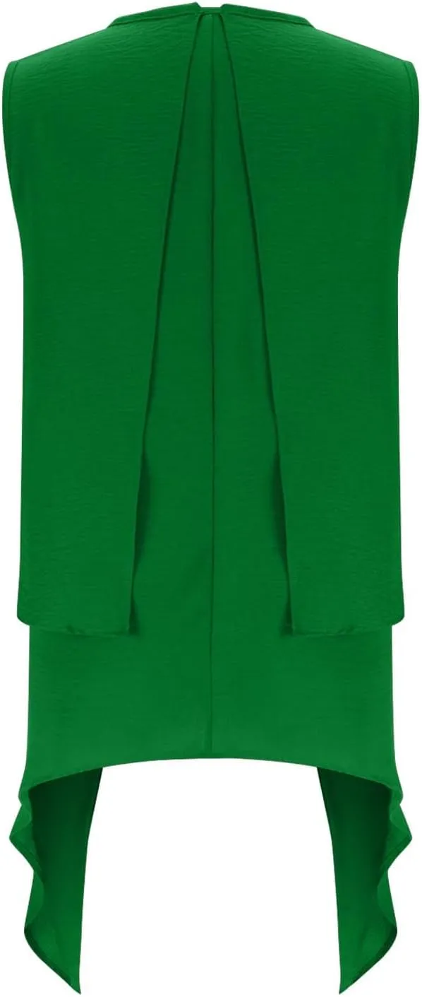 Women's Fashion Sleeveless Irregular Hem Shirts, Solid Color Loose Pleated Casual Tank Tops Daily Home Clothes