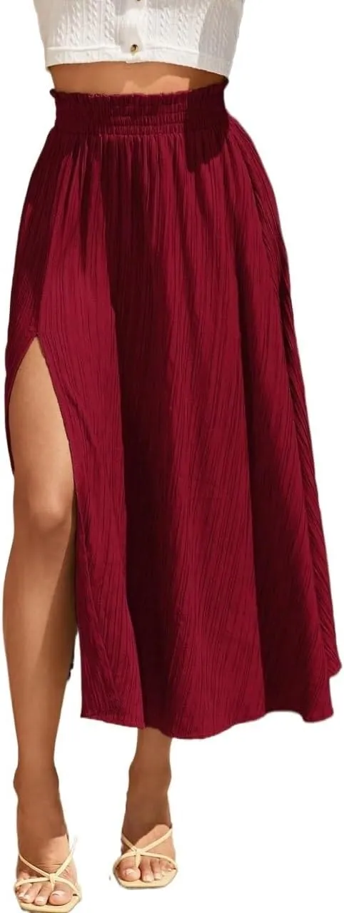 Women's Fashion Trendy Skirt High Waist Slit Long Skirt Elegant