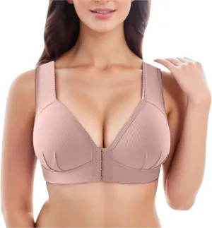 Women's Front Closure Bra No Underwire Push Up Full Coverage Bralettes Comfort Senior Snap Closing Bra