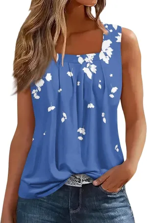 Women's Gradient Sleeveless Summer Top Casual Loose Fit Tank Blouse for Beach Travel and Daily Wear
