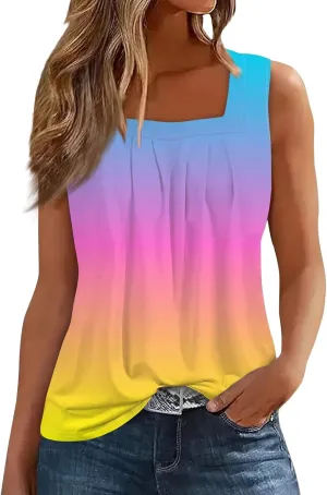 Women's Gradient Sleeveless Summer Top Casual Loose Fit Tank Blouse for Beach Travel and Daily Wear