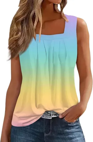 Women's Gradient Sleeveless Summer Top Casual Loose Fit Tank Blouse for Beach Travel and Daily Wear
