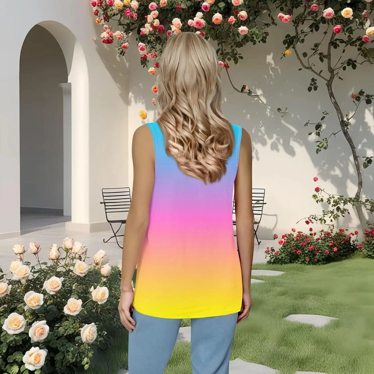 Women's Gradient Sleeveless Summer Top Casual Loose Fit Tank Blouse for Beach Travel and Daily Wear