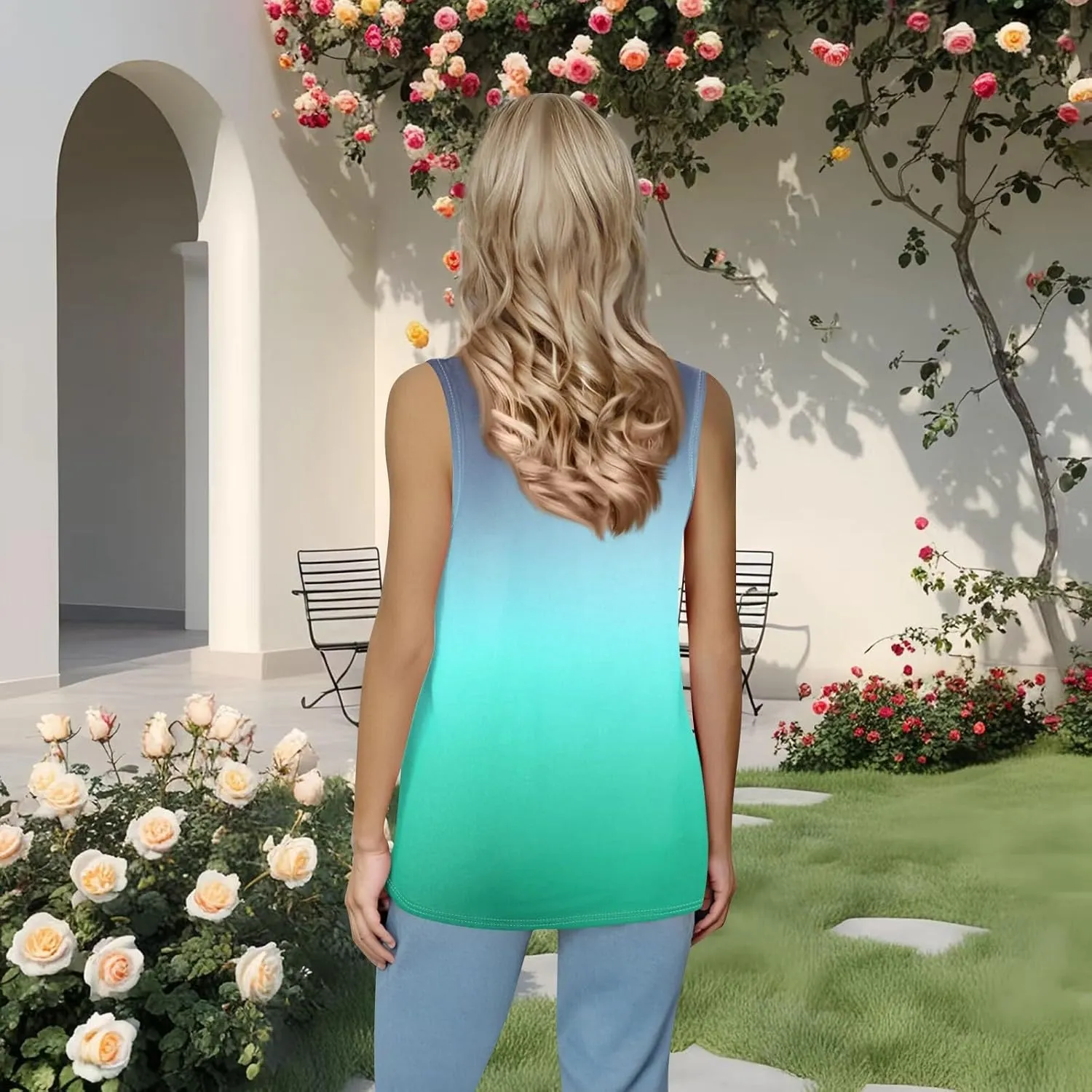Women's Gradient Sleeveless Summer Top Casual Loose Fit Tank Blouse for Beach Travel and Daily Wear