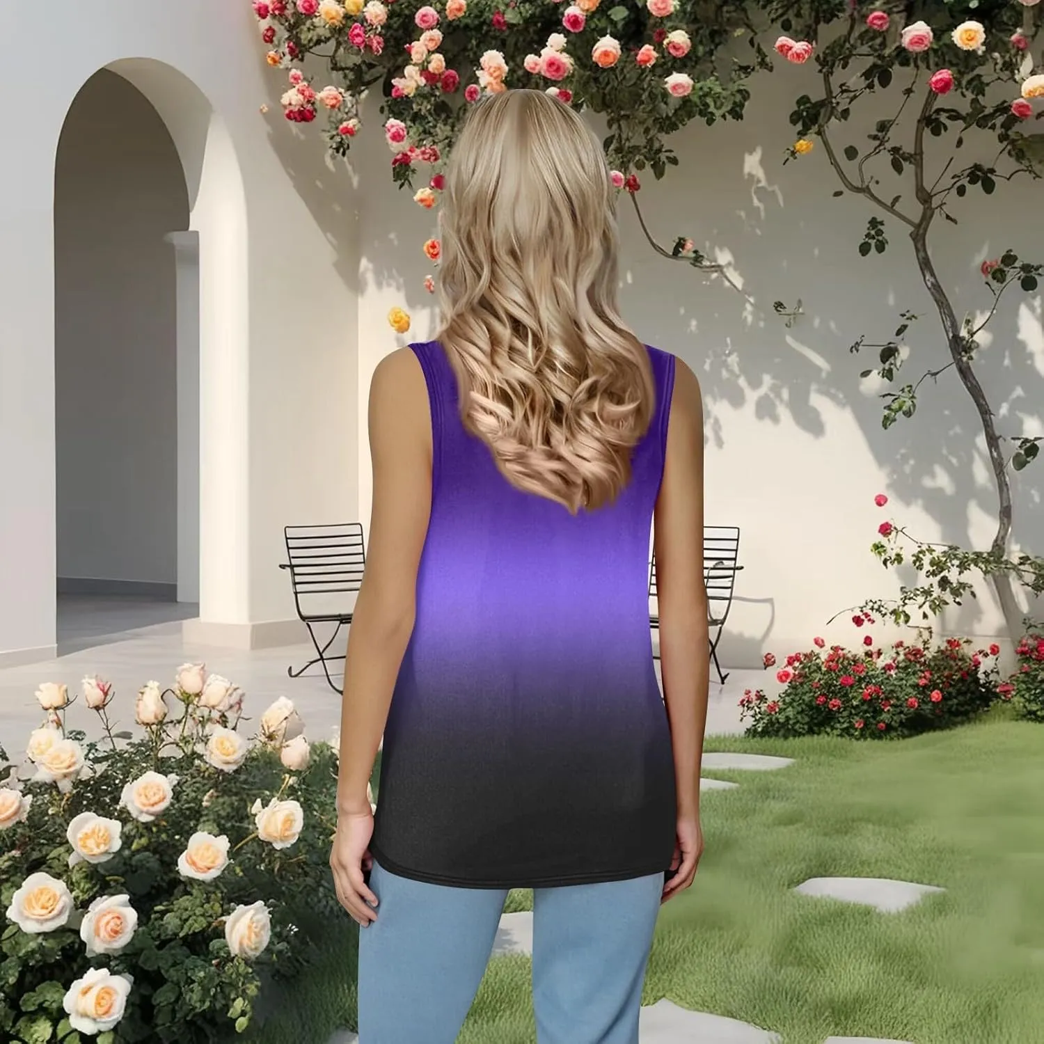 Women's Gradient Sleeveless Summer Top Casual Loose Fit Tank Blouse for Beach Travel and Daily Wear