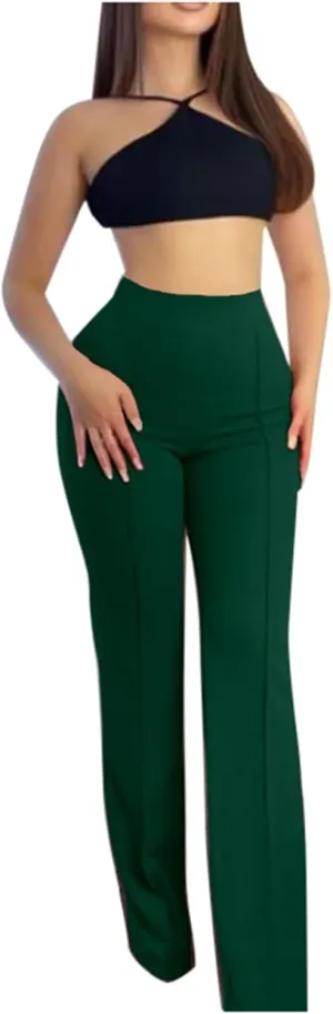 Women's High Waist Solid Suit Pants Casual Straight Wide Leg Trousers Simple Trendy Fitted Flared Pant Hip Lift Yoga Pants