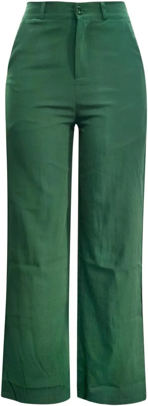 Women's High Waist Wide Leg Button Pants Cotton Lightweight Straight Leg Loose Fitted Trousers with Pockets Casual Solid Pant