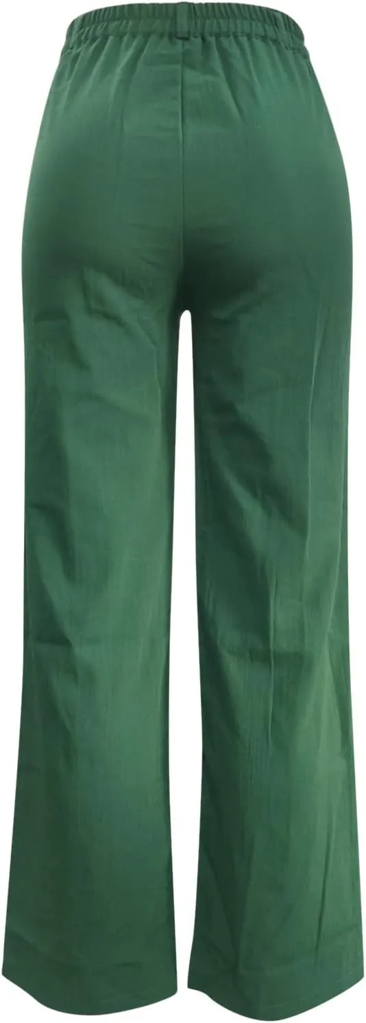 Women's High Waist Wide Leg Button Pants Cotton Lightweight Straight Leg Loose Fitted Trousers with Pockets Casual Solid Pant
