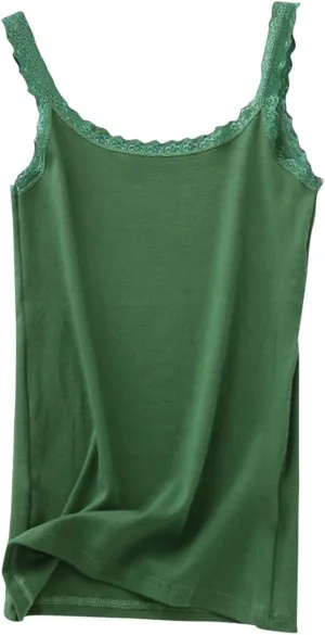 Women's Lace Ruffle Strap Summer Casual Tank Tops Scoop Neck Cotton Camisole Soft Comfortable Sleeveless Shirts
