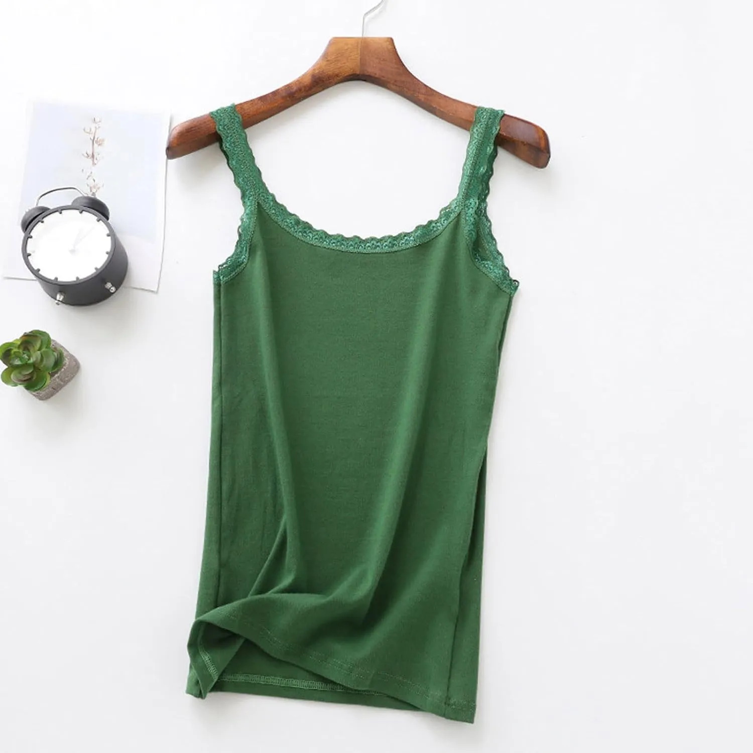 Women's Lace Ruffle Strap Summer Casual Tank Tops Scoop Neck Cotton Camisole Soft Comfortable Sleeveless Shirts