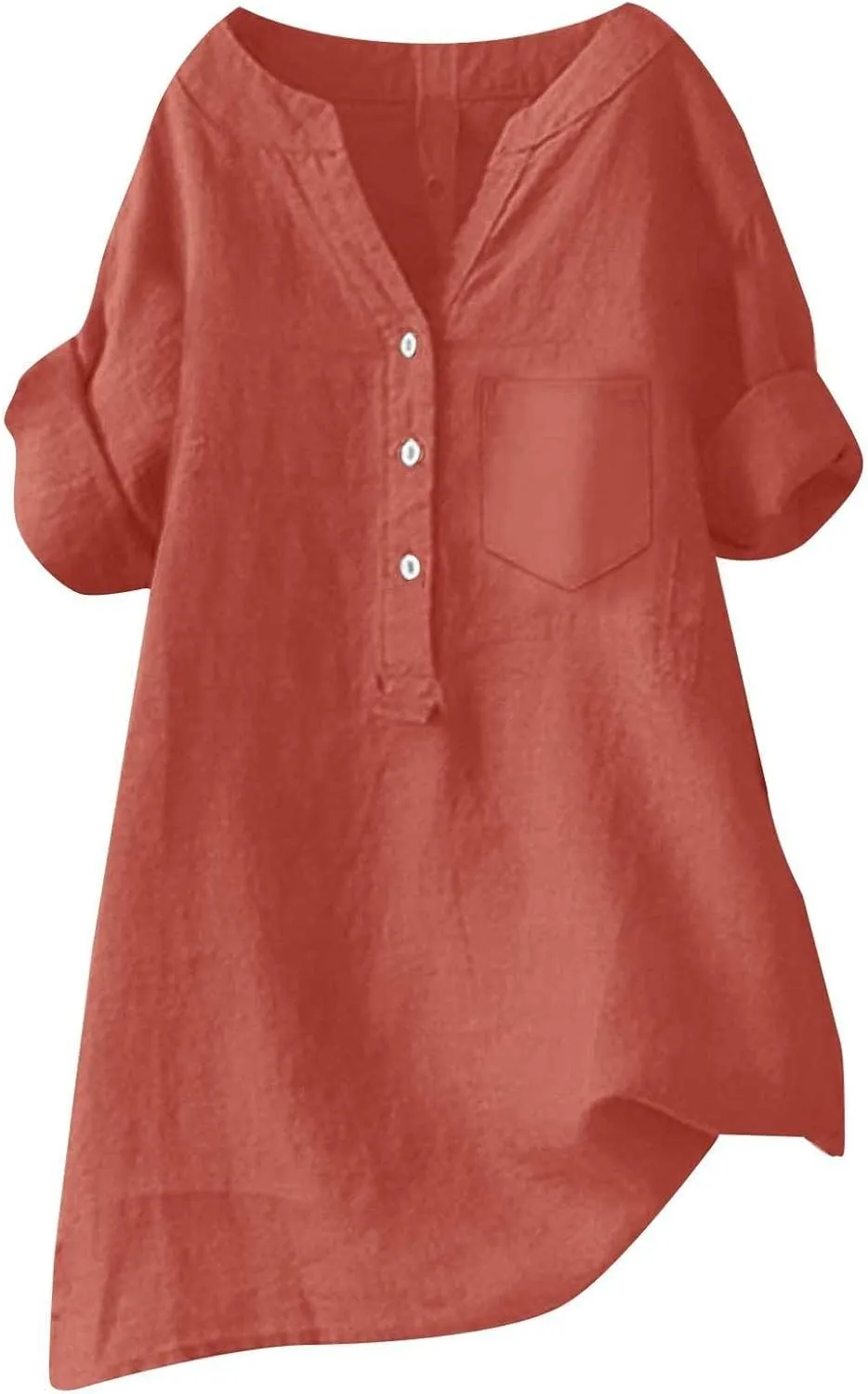 Women's Linen Button Down Shirts Short Sleeve V Neck Tshirts Light Weight Plain Blouses Casual Loose Fit Tunic Tops