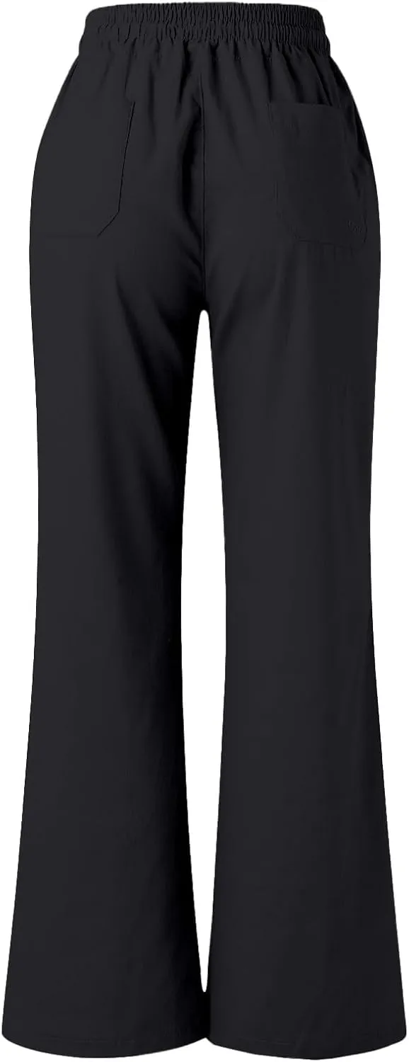 Womens Linen Pants Casual Dressy Drawstring Waist Pants Comfy Straight Leg Fitted Yoga Long Trousers with Pockets