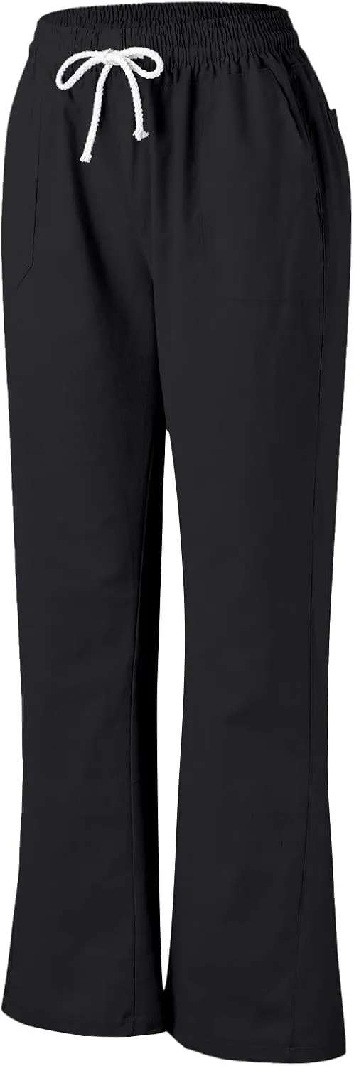 Womens Linen Pants Casual Dressy Drawstring Waist Pants Comfy Straight Leg Fitted Yoga Long Trousers with Pockets