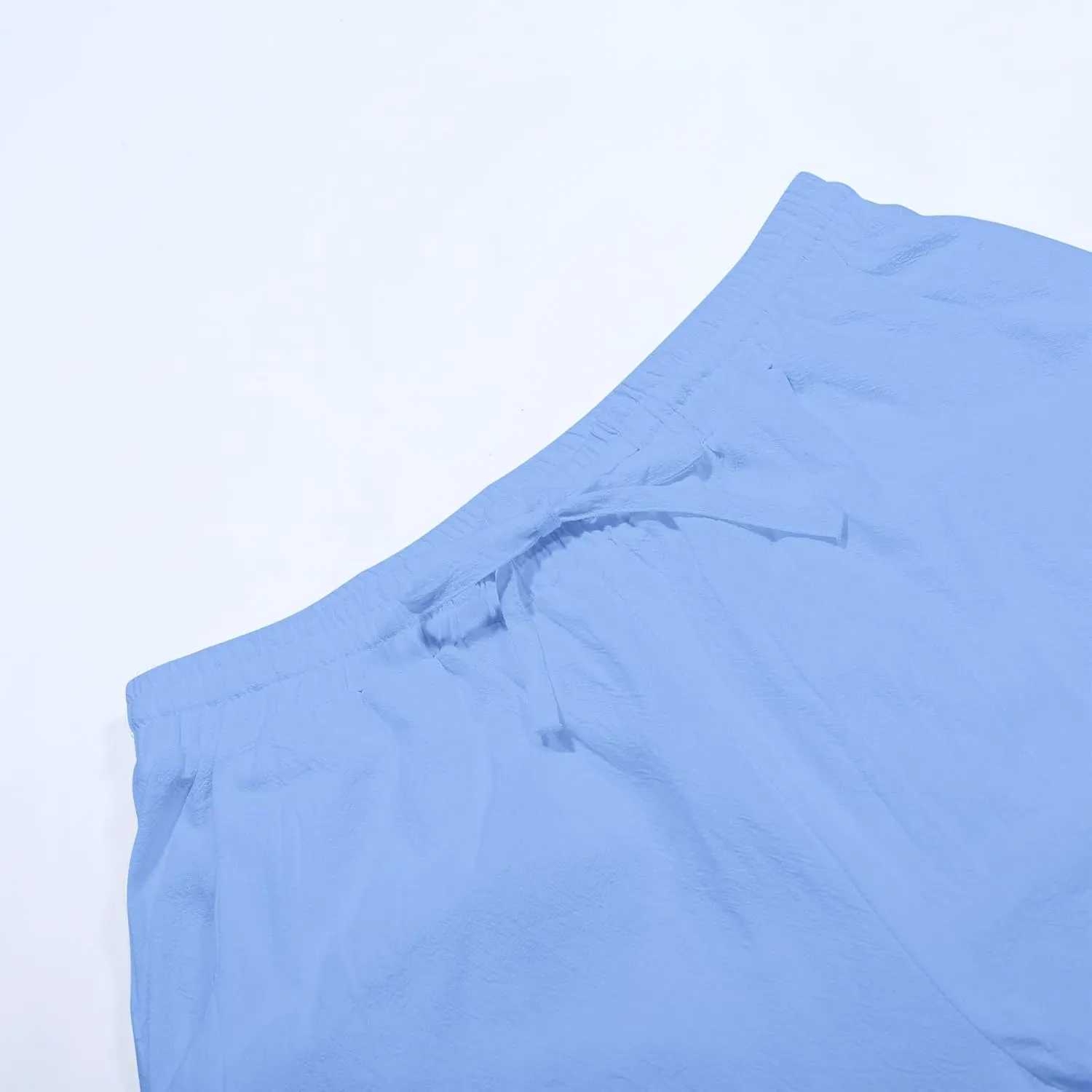 Women's Linen Pants with Side Buttons Summer Casual Lightweight Elastic Hight Waist Drawstring Loose Trousers