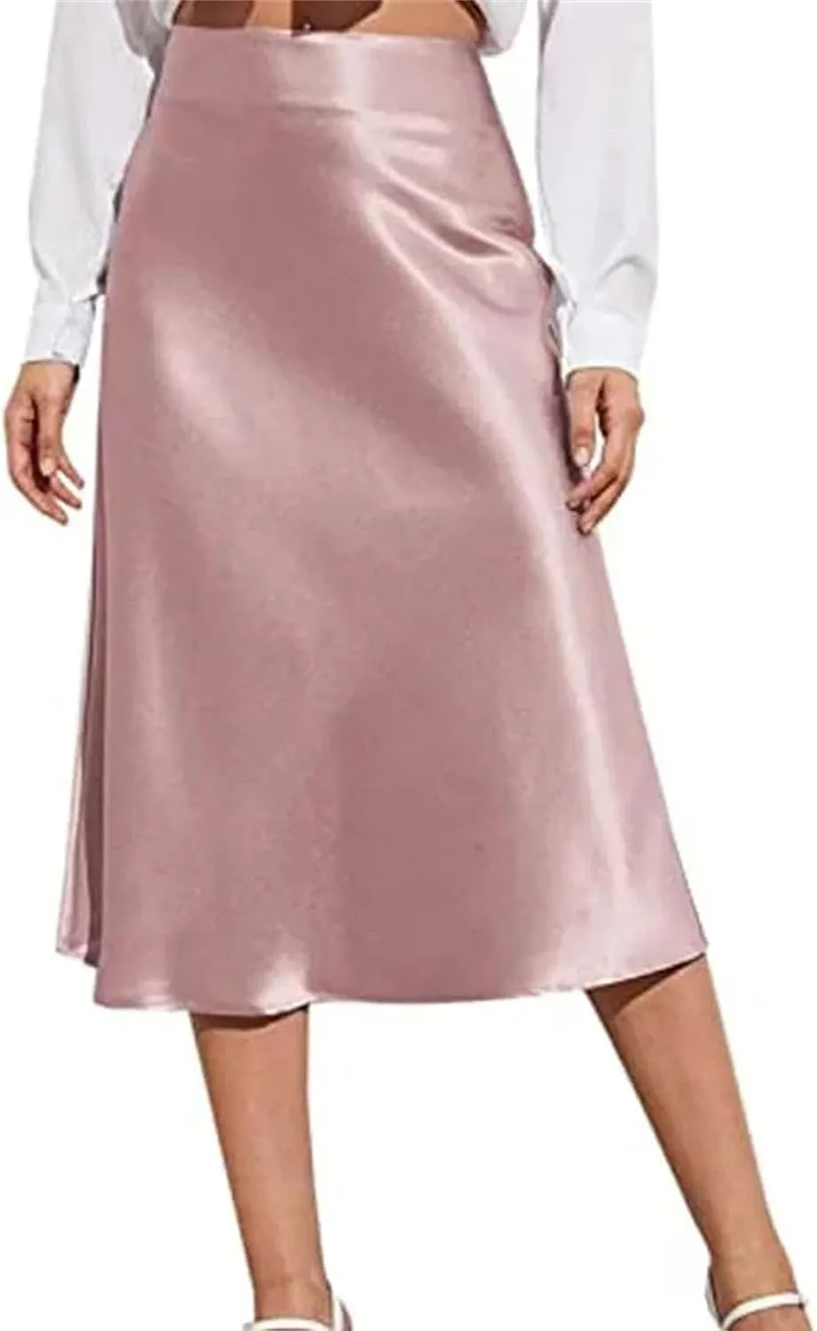 Women's mid-Length high Waist Elegant Solid Color Satin Pencil Skirt