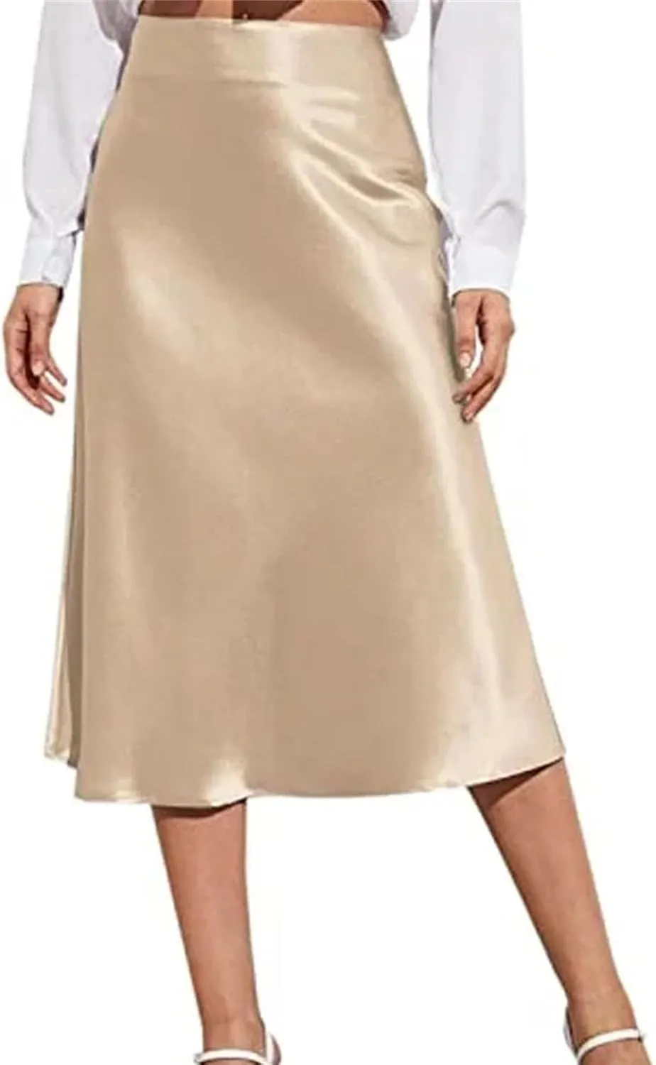 Women's mid-Length high Waist Elegant Solid Color Satin Pencil Skirt