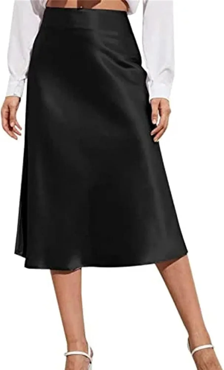 Women's mid-Length high Waist Elegant Solid Color Satin Pencil Skirt