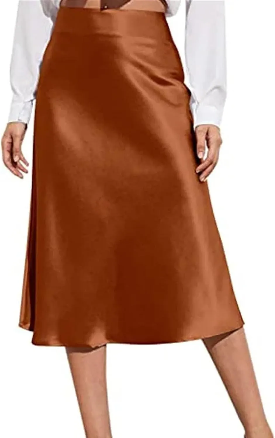 Women's mid-Length high Waist Elegant Solid Color Satin Pencil Skirt