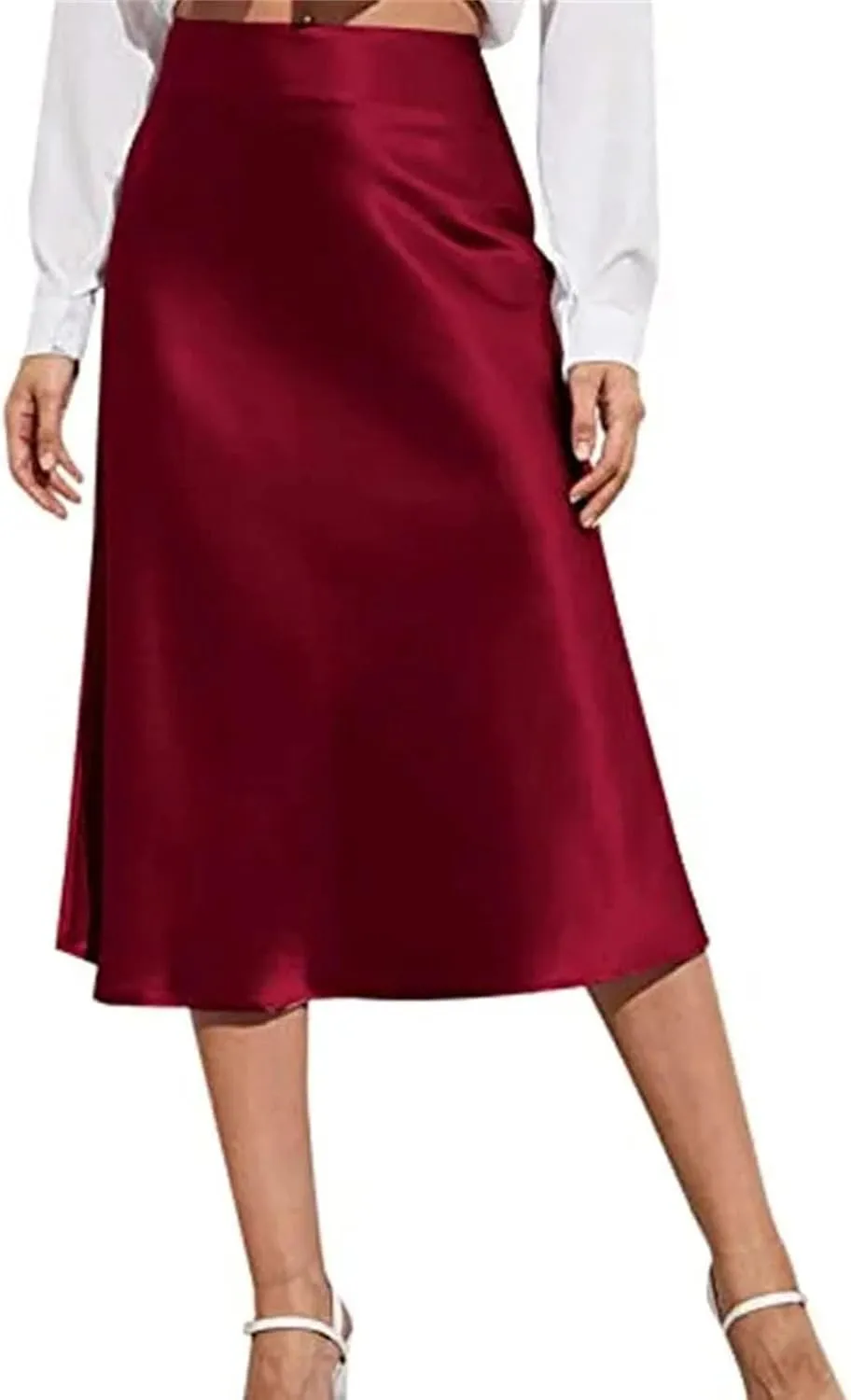 Women's mid-Length high Waist Elegant Solid Color Satin Pencil Skirt