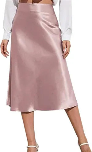 Women's mid-Length high Waist Elegant Solid Color Satin Pencil Skirt
