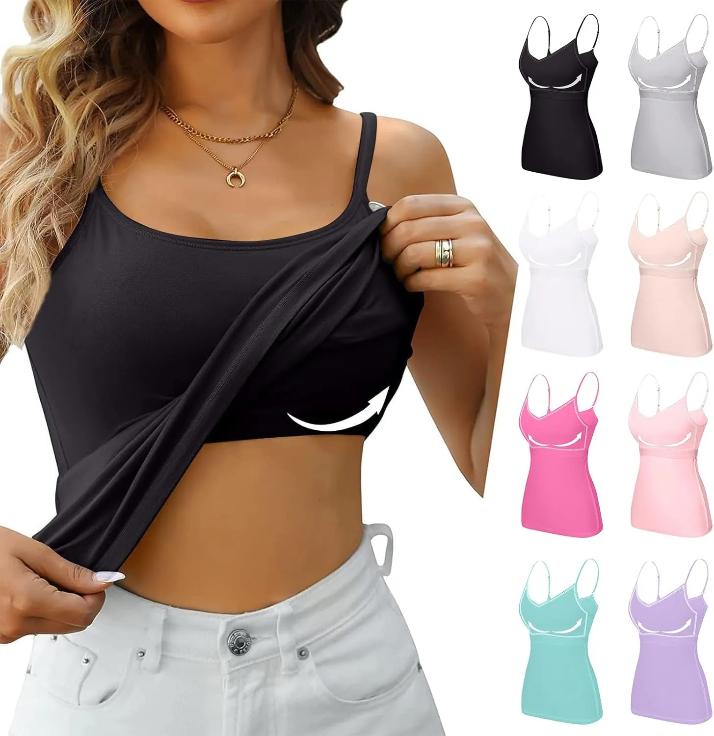 Womens Modal Built-in Bra Summer Basic Padded Yoga Shirt Shelf Bras Casual Undershirt Basic Breathable Tank Top