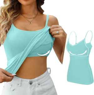 Womens Modal Built-in Bra Summer Basic Padded Yoga Shirt Shelf Bras Casual Undershirt Basic Breathable Tank Top