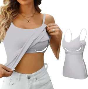 Womens Modal Built-in Bra Summer Basic Padded Yoga Shirt Shelf Bras Casual Undershirt Basic Breathable Tank Top