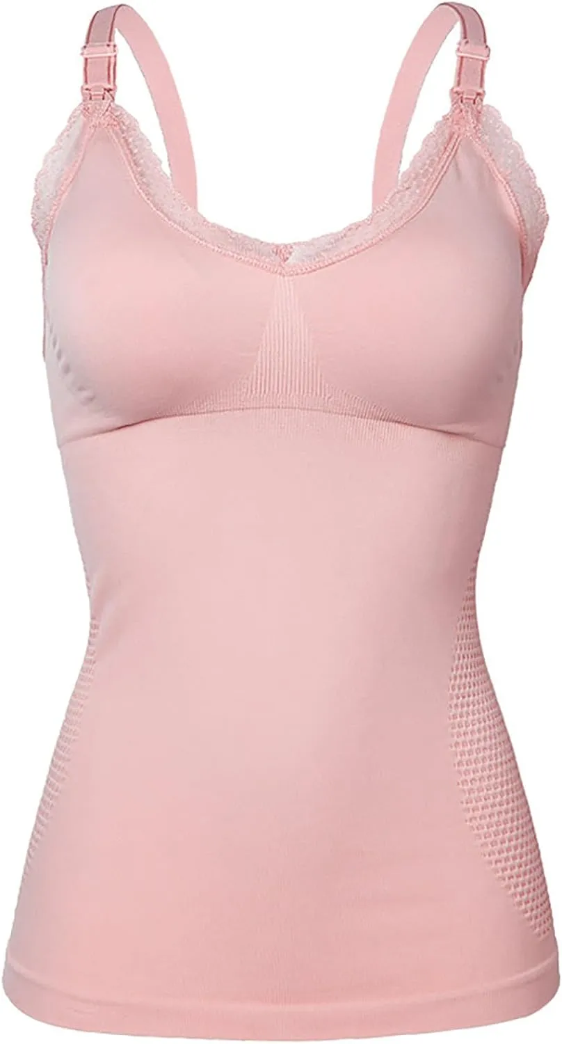 Womens Nursing Tank Tops Built in Bra for Breastfeeding Maternity Camisole Brasieres with Adjustable Straps