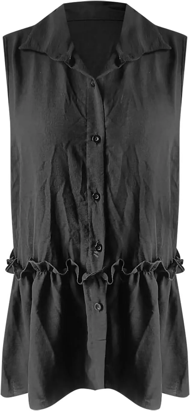 Women's Ruched Casual Button Down Vest, Summer Lightweight Comfy Daily Going Out Clothes Sleeveless Vacation Tops