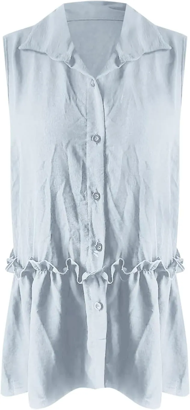 Women's Ruched Casual Button Down Vest, Summer Lightweight Comfy Daily Going Out Clothes Sleeveless Vacation Tops