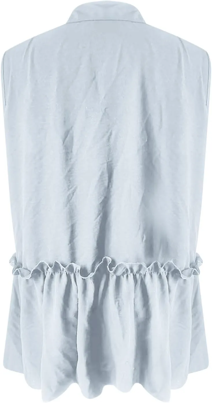 Women's Ruched Casual Button Down Vest, Summer Lightweight Comfy Daily Going Out Clothes Sleeveless Vacation Tops