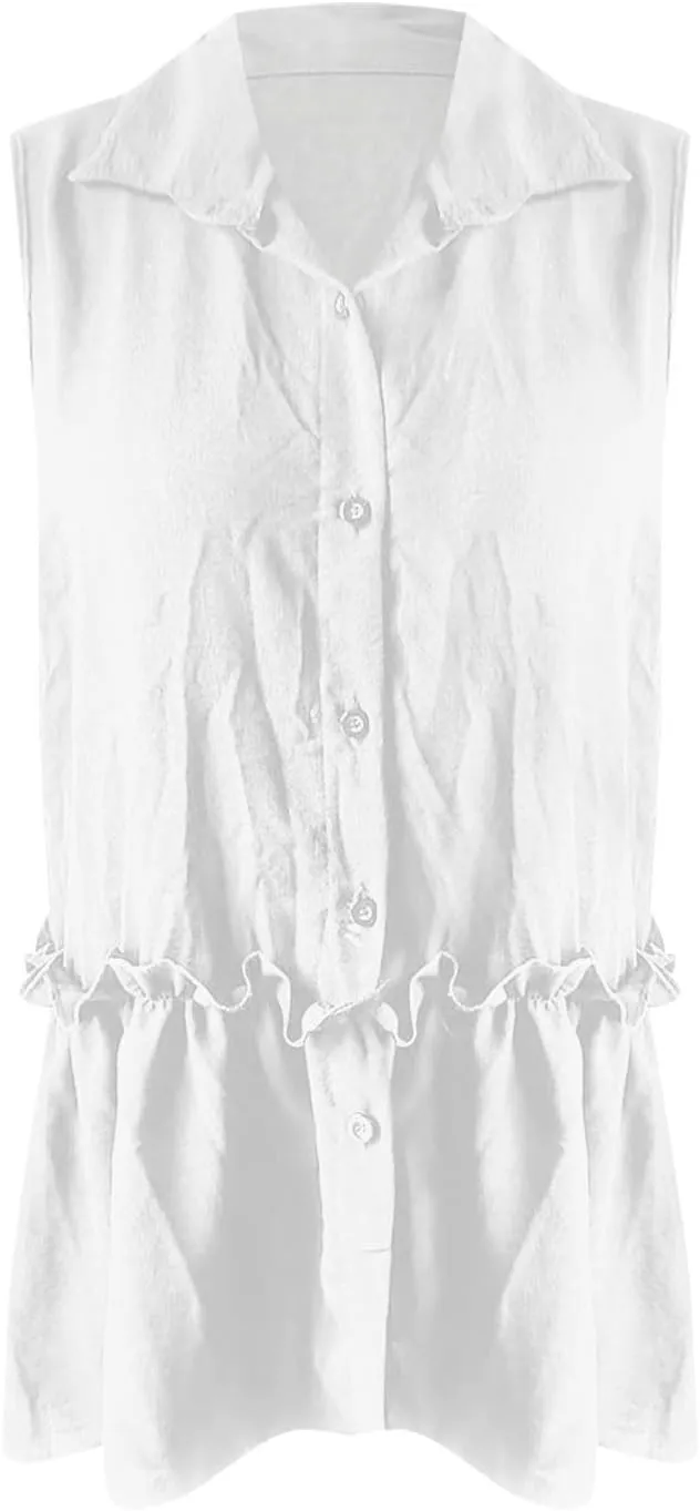 Women's Ruched Casual Button Down Vest, Summer Lightweight Comfy Daily Going Out Clothes Sleeveless Vacation Tops