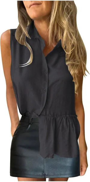 Women's Ruched Casual Button Down Vest, Summer Lightweight Comfy Daily Going Out Clothes Sleeveless Vacation Tops