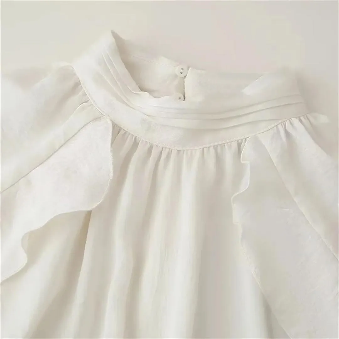 Women's Ruffled Elegant Blouses Long Sleeve Cropped Shirts Short Tops