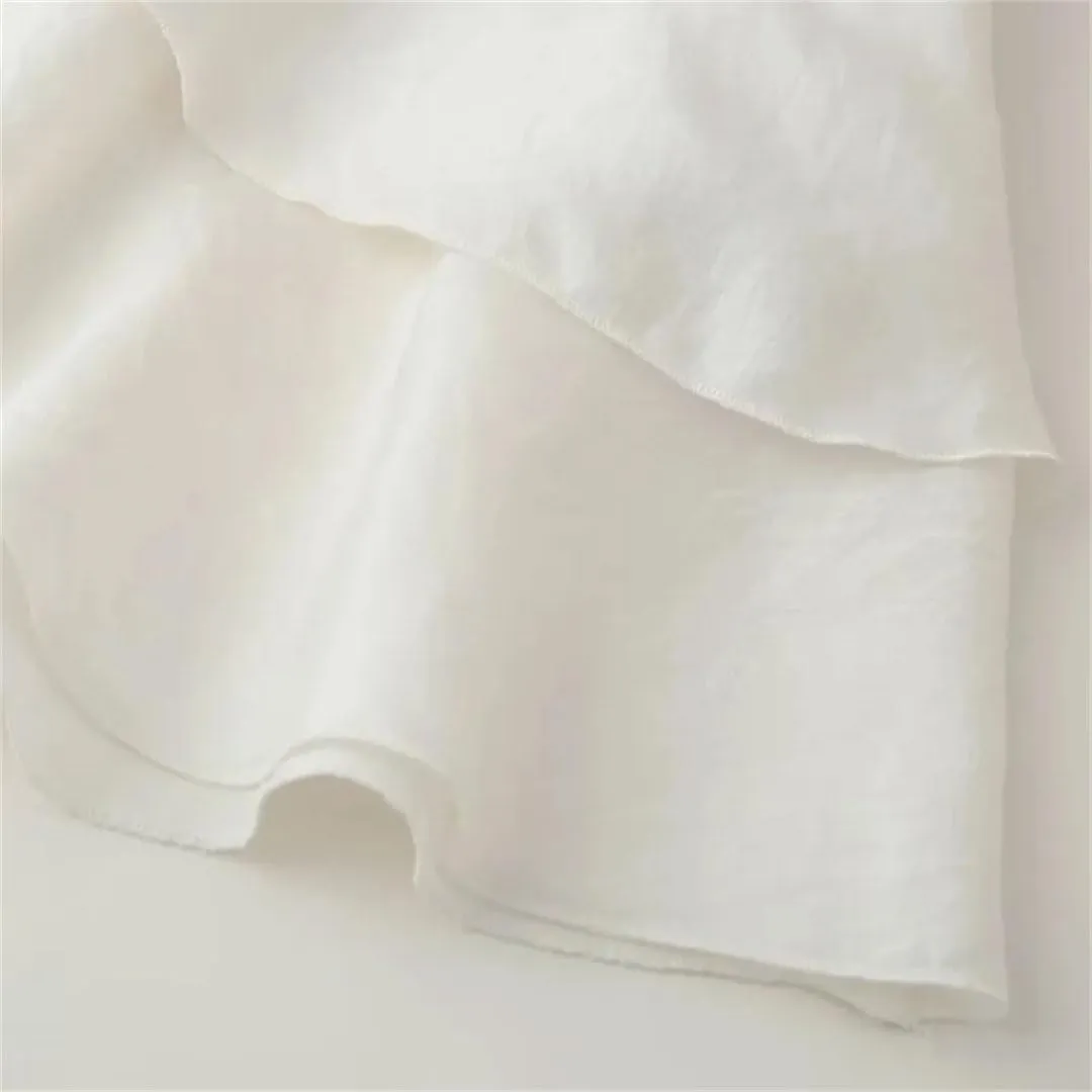Women's Ruffled Elegant Blouses Long Sleeve Cropped Shirts Short Tops