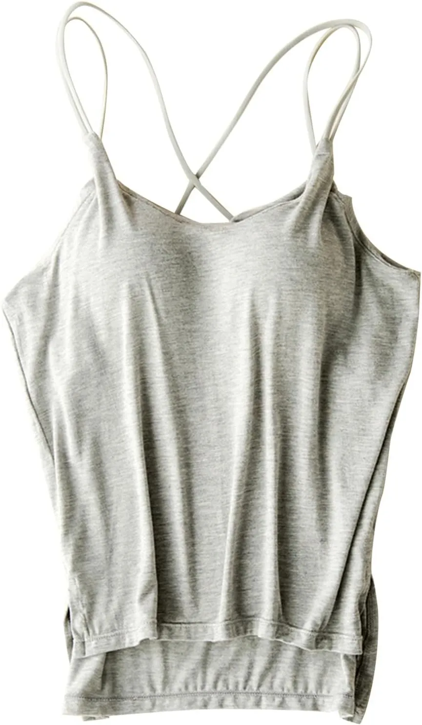 Women's Seamless Adjustable Camisole Built in Shelf Bra Plus Size Cotton Layering Undershirts Soft Sports Casual Tops