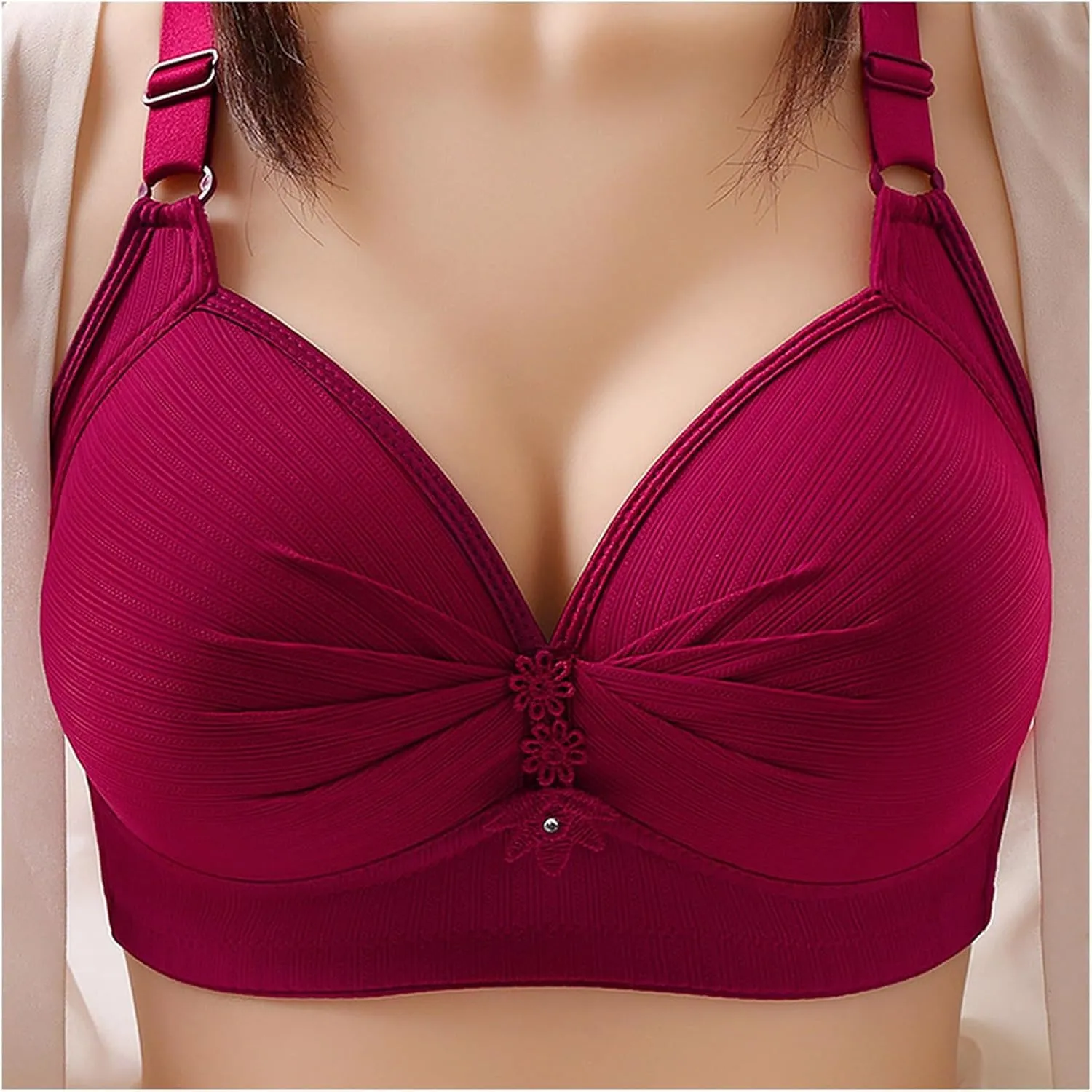Womens Seamless Deep V Bras No Underwire Comfort Push Up Mesh Bras Wireless Bralette Everyday Bra