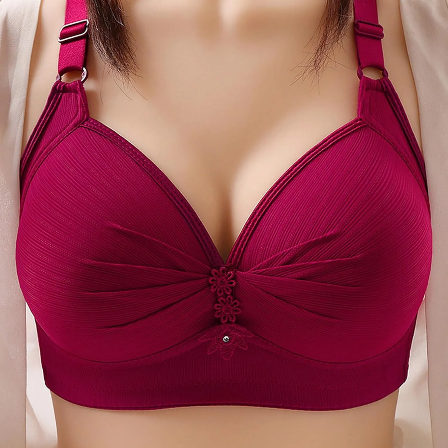 Womens Seamless Deep V Bras No Underwire Comfort Push Up Mesh Bras Wireless Bralette Everyday Bra