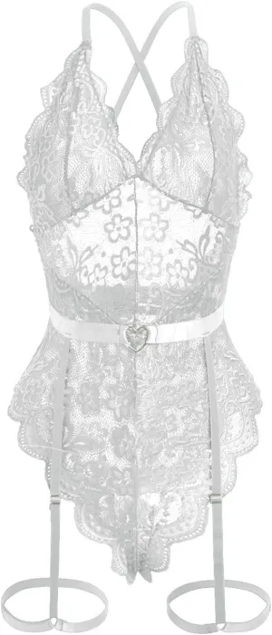 Women's Sexy Lace Bodysuit with Suspenders - Elegant and Alluring Lingerie