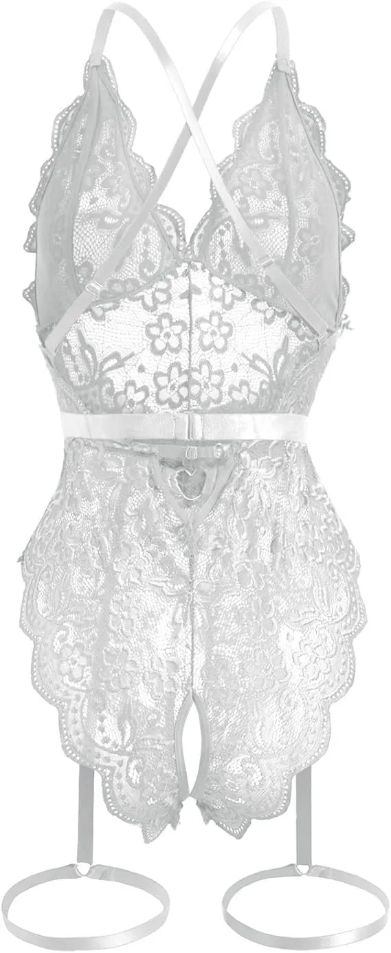 Women's Sexy Lace Bodysuit with Suspenders - Elegant and Alluring Lingerie