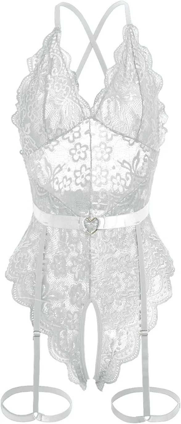 Women's Sexy Lace Bodysuit with Suspenders - Elegant and Alluring Lingerie
